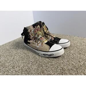 Ed Hardy Shoes Womens Size 8 Side Lace High Top Sneakers Tattoo Lion Canvas